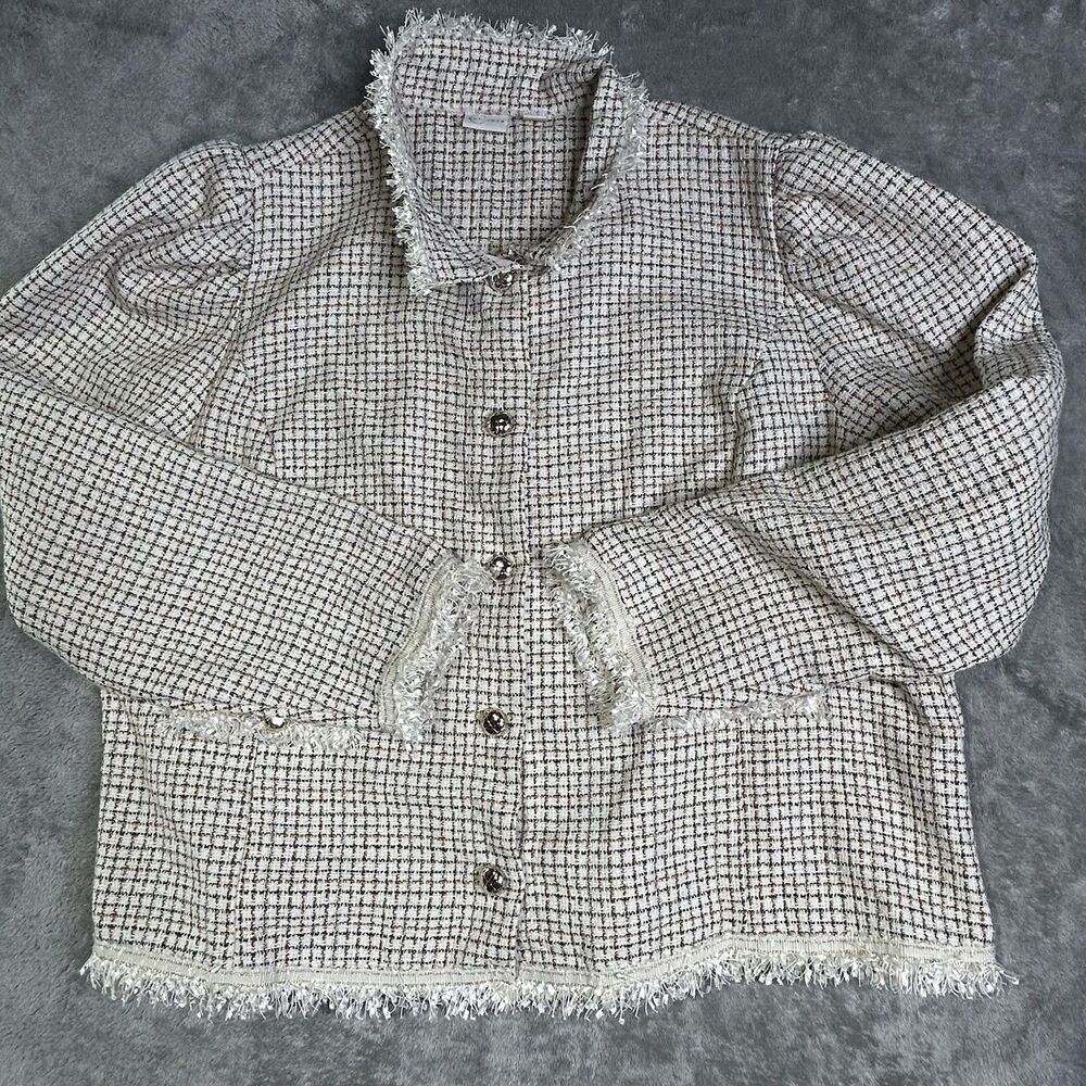 EST. 1946 Women Tweed Blazer Jacket Classic Check Pattern Frayed Fringe 18-20 W